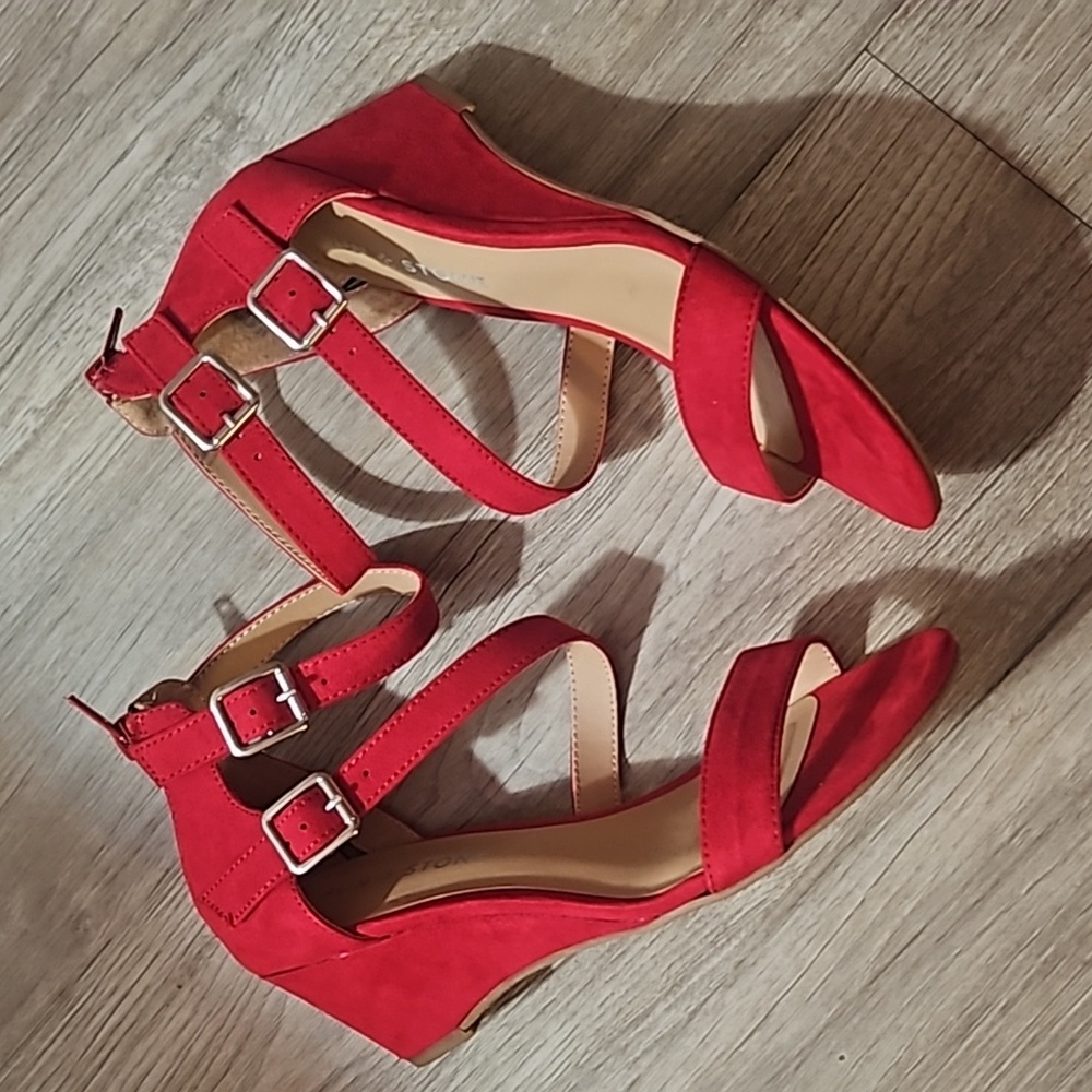 ✨️❤️Beautiful Sun + Stone Red Buckle & Zip Back Wedge Heels Size 5.5 - Picture 14 of 16